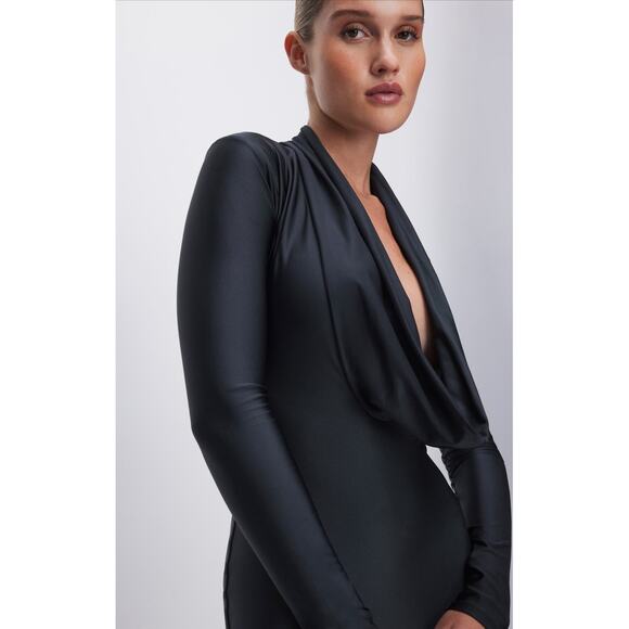 Good American Black Cowl Neck Jersey Zip Slit Dress Small NWOT - Picture 12 of 12